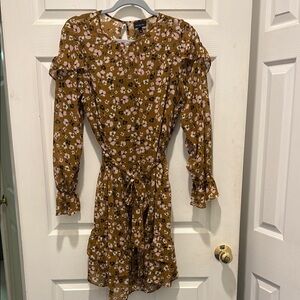 Who What Wear Brown Tan Ruffled Tie Front Sundress